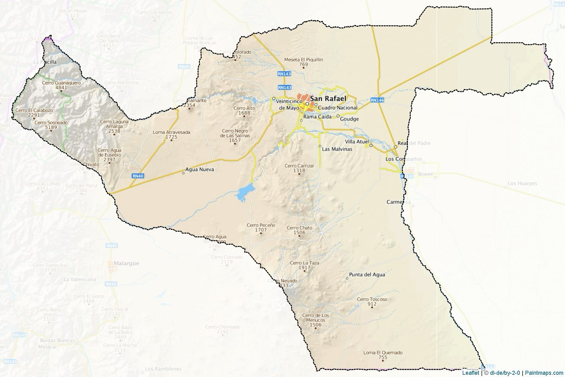 Mapa del departamento de San Rafael